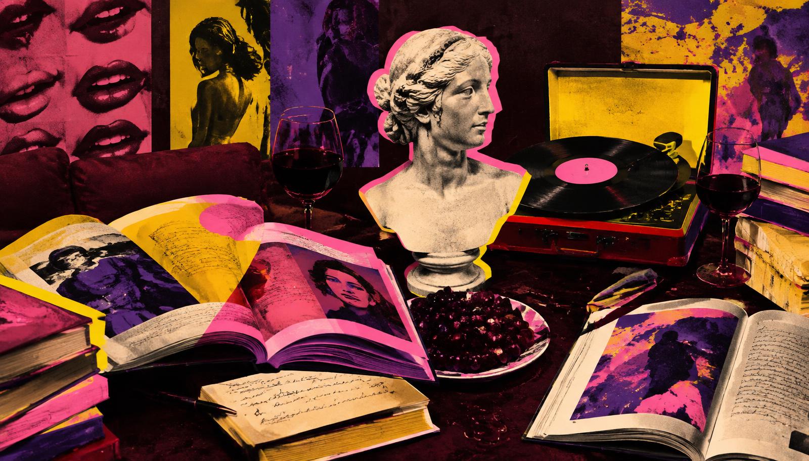 Colourful collage of feminist books and readers