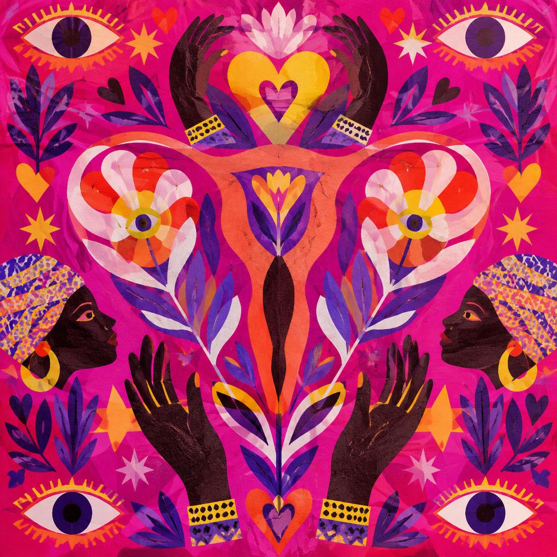 Grid of illustrated feminist icons