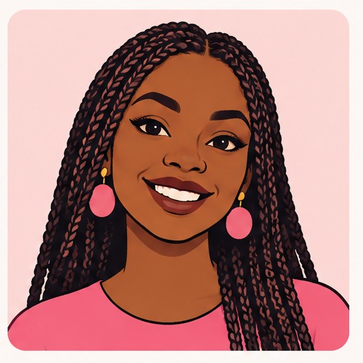 Fictionalized illustrated character with long braids and pink earrings